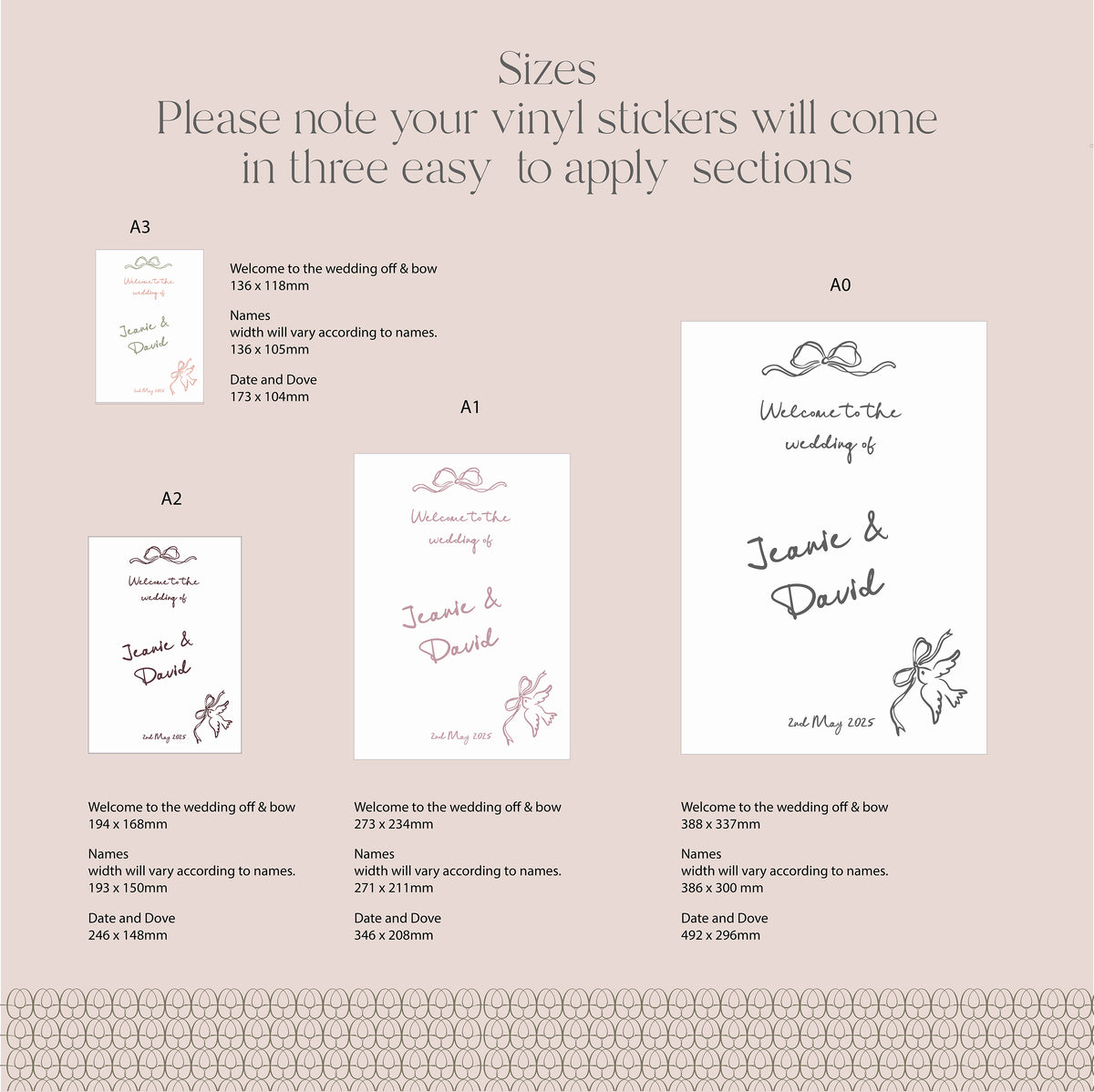 Dove and Bow Welcome Wedding Vinyl Lettering for Mirrors and Signs