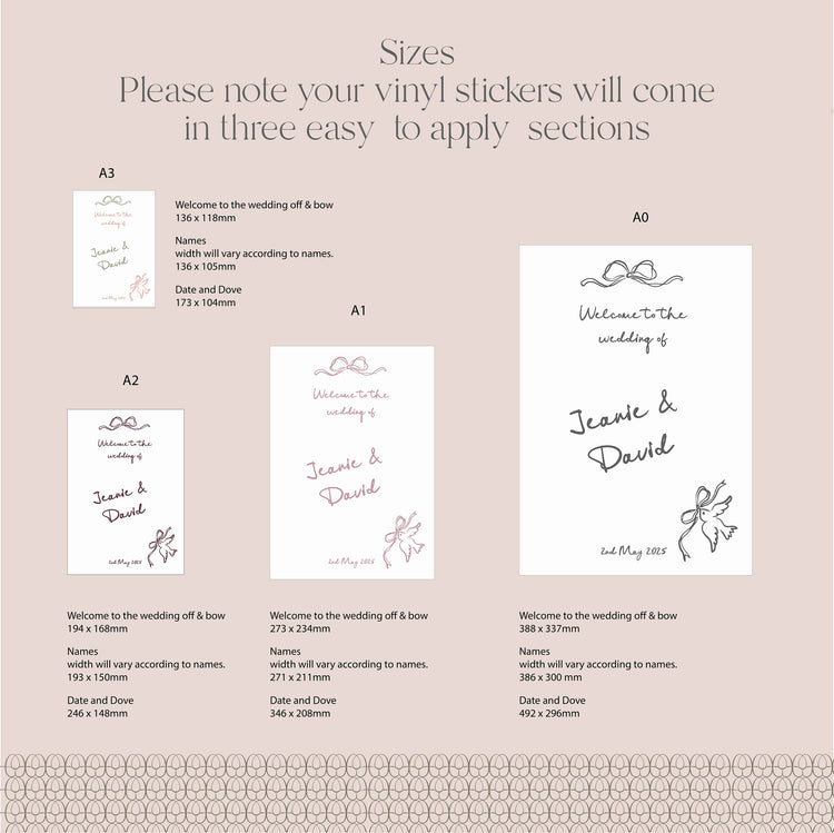 Dove and Bow Welcome Wedding Vinyl Lettering for Mirrors and Signs