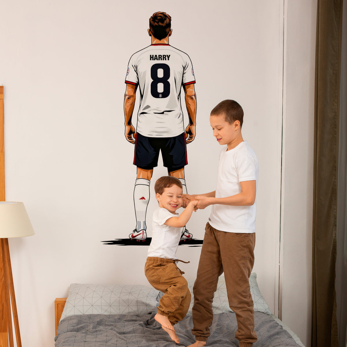 Personalised Football Player Wall Sticker with Custom Name & Number | Boys Football Bedroom Wall Decal