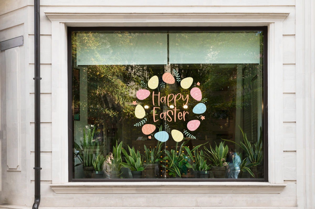 Happy Easter Wreath Retail Shop Window Sticker