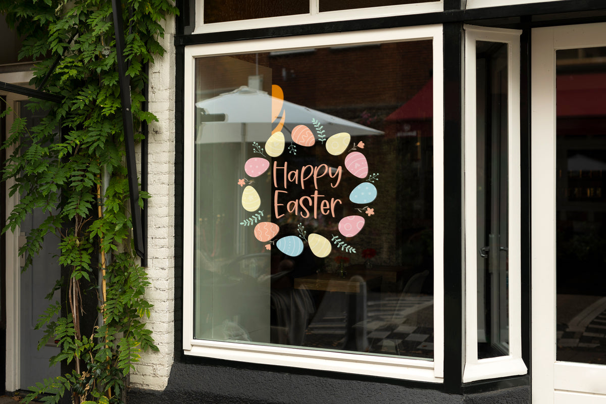 Happy Easter Wreath Retail Shop Window Sticker