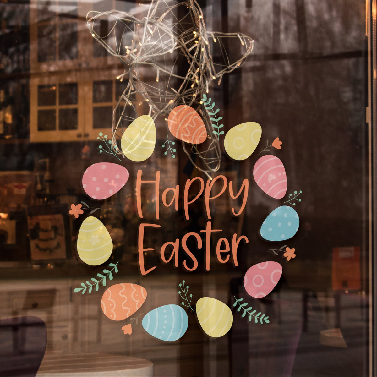 Happy Easter Wreath Retail Shop Window Sticker