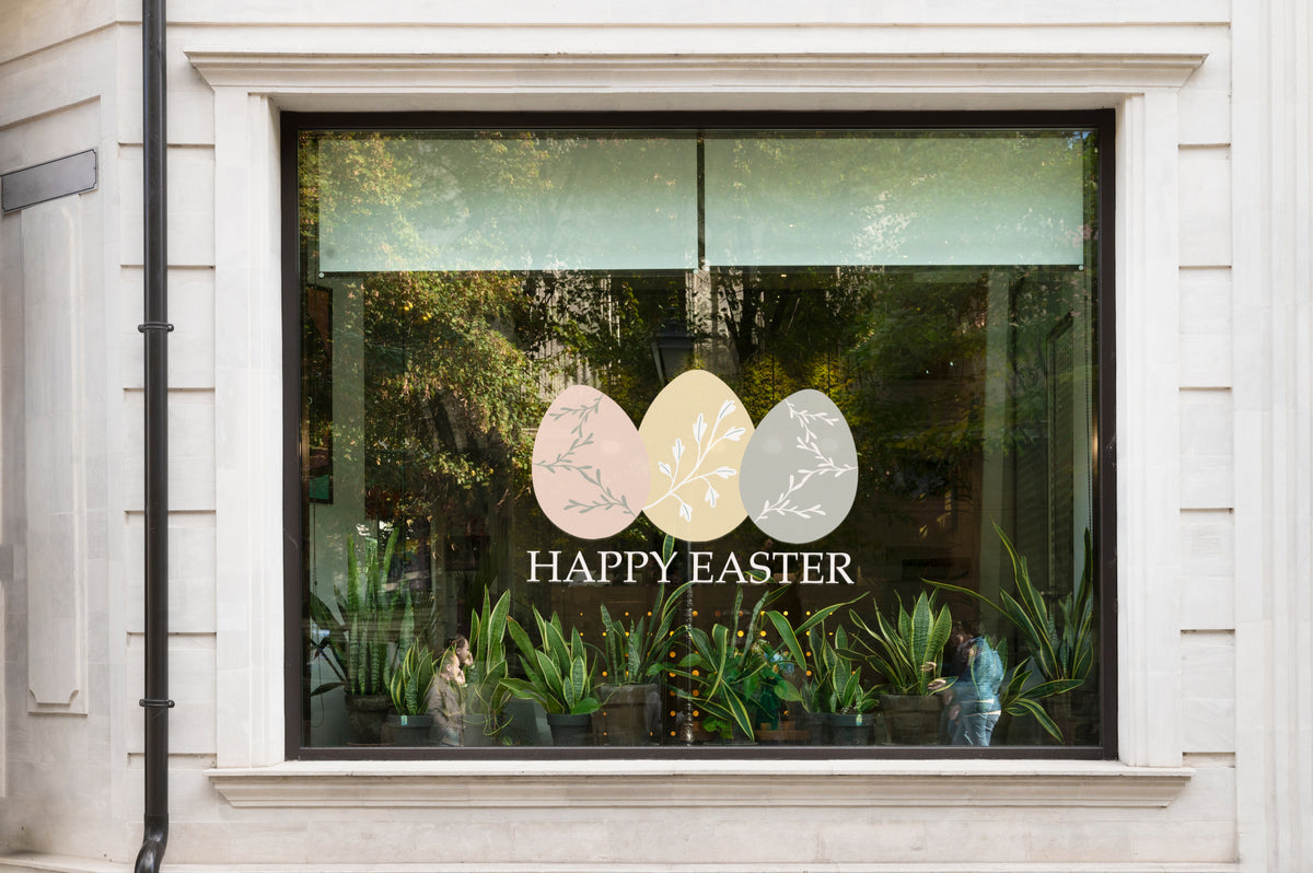 Floral Happy Easter Eggs Retail Shop Window Sticker