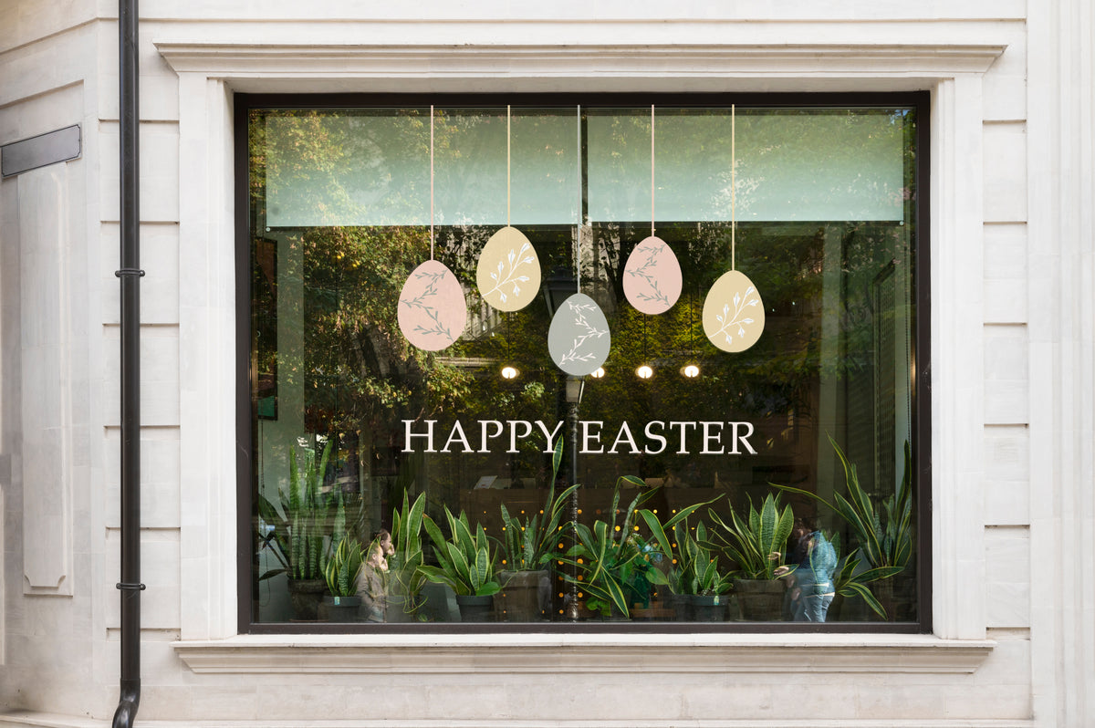 Floral Hanging Eggs Happy Easter Retail Window Sticker