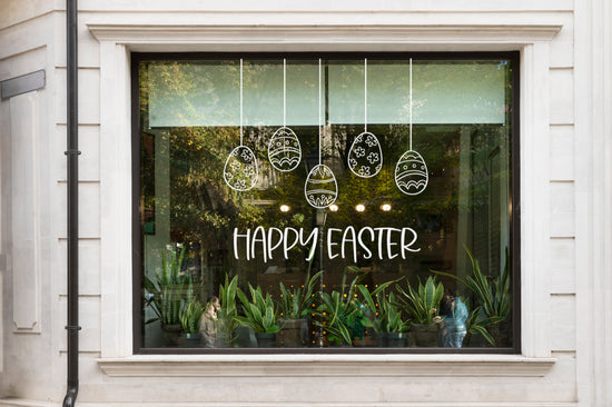 Hand-Drawn Happy Easter Eggs Window Retail Vinyl