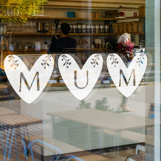 Mum Hearts With Flowers Retail Shop Window Sticker Vinyl