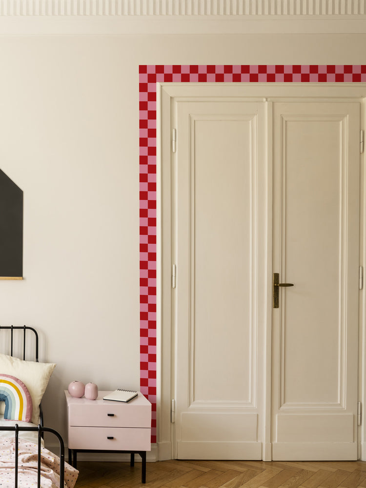 Joanie & Jeanie - Chequered Self Adhesive Border Sticker in Pink & Red check
