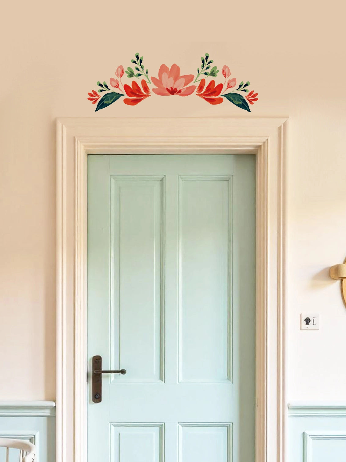 Joanie_Jeanie_-_Decorative_Floral_Wall_Sticker_Decal_-_Elegant_Door_Topper in Red