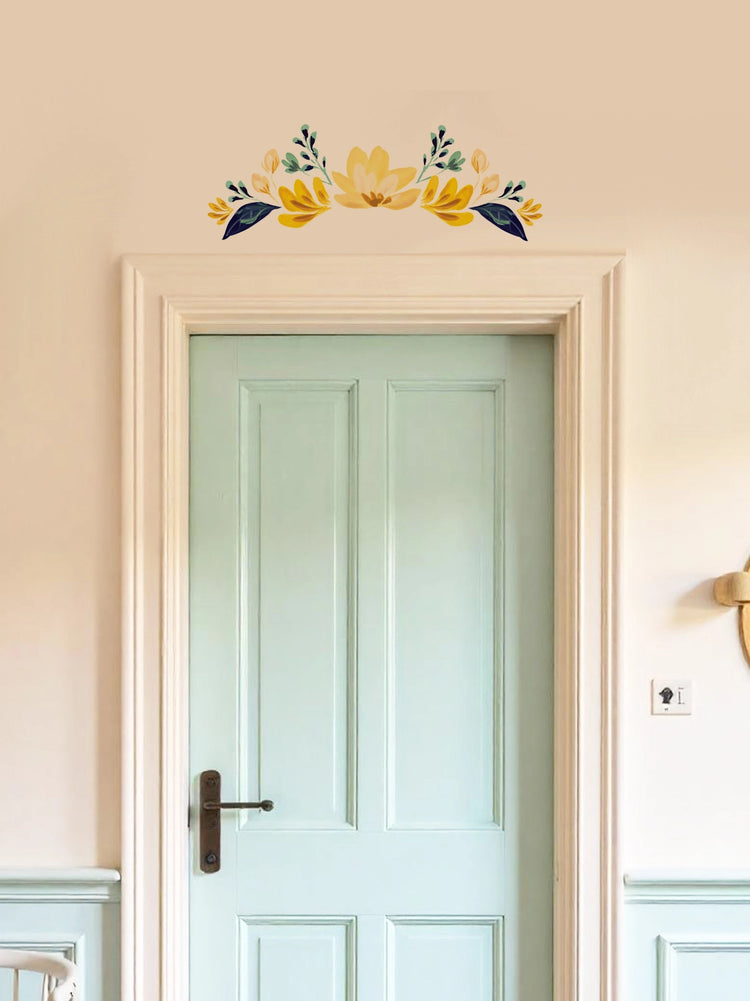 Joanie & Jeanie - Decorative Floral Wall Sticker Decal - Elegant Door Topper in Yellow