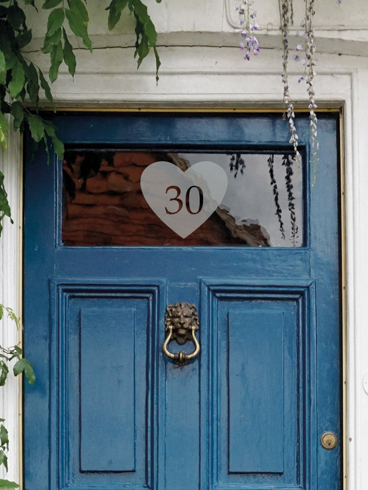 Joanie & Jeanie - Heart Front Door Number Decal pn Blue Door