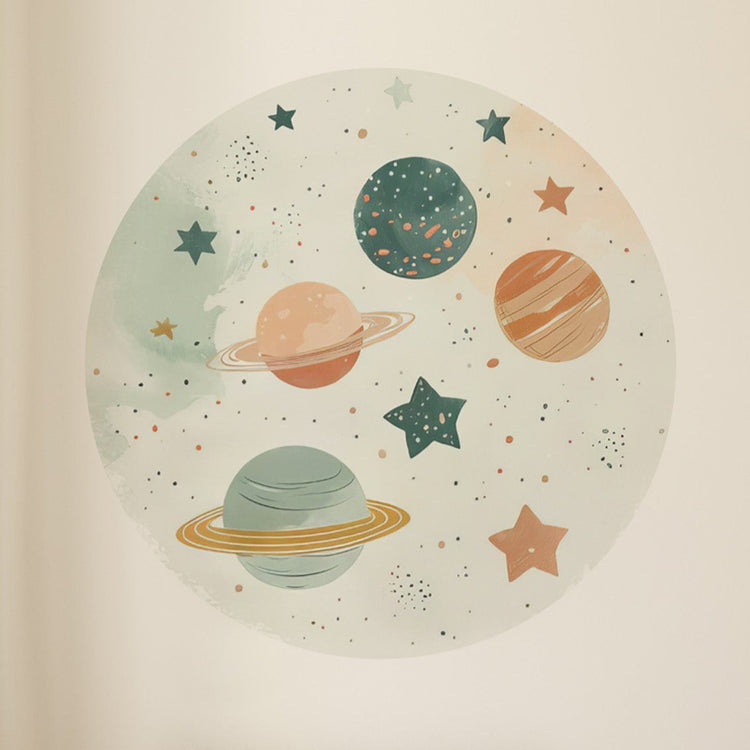 Joanie & Jeanie - Planets and Stars Circle Wall Sticker Mural with Astronaut close up