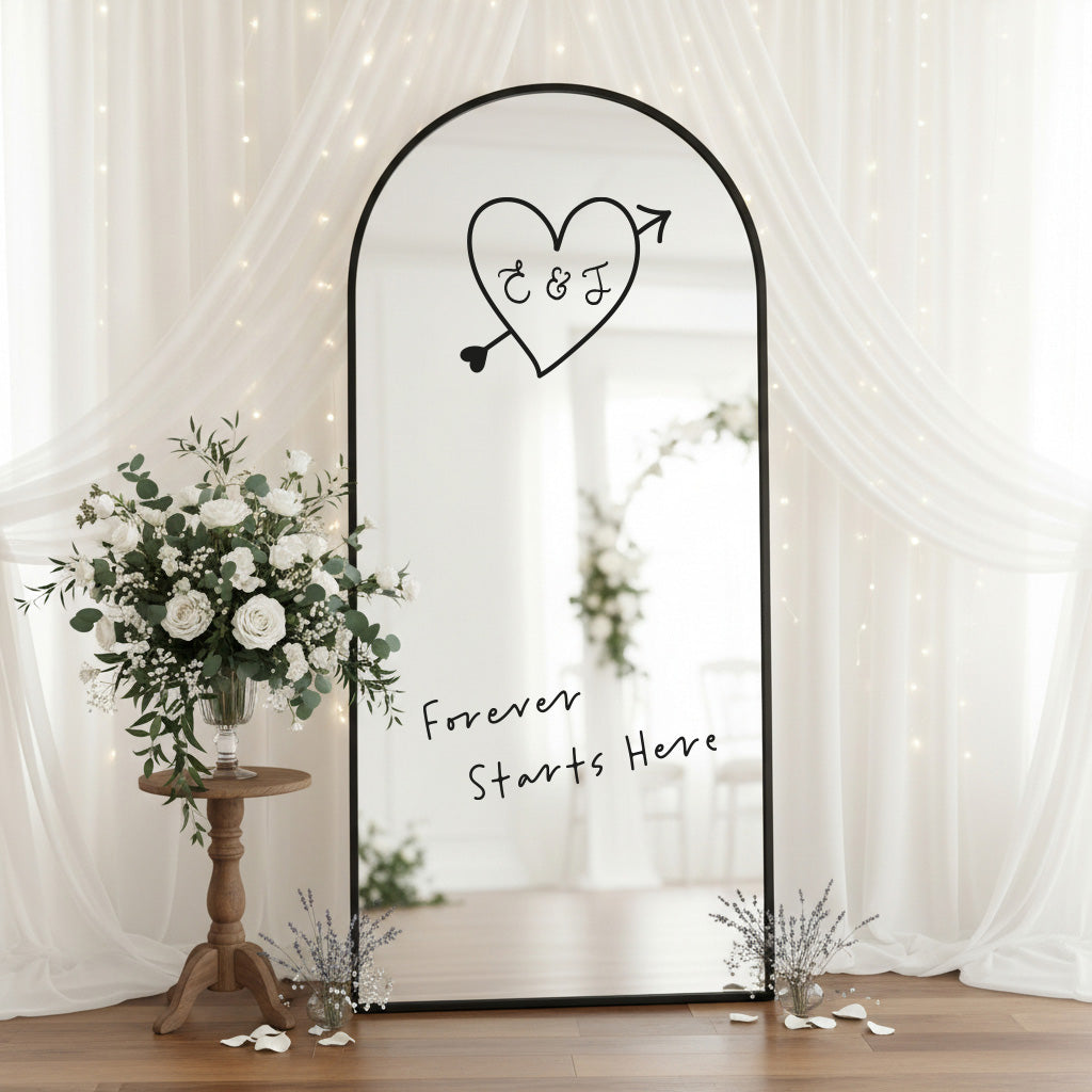 Initial Arrow Heart Wedding Vinyl Lettering for Mirrors and Signs