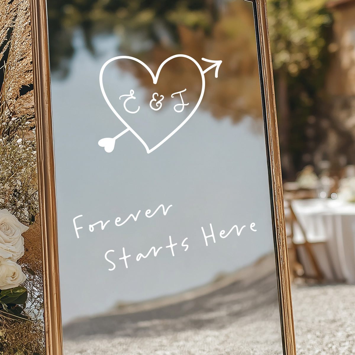 Initial Arrow Heart Wedding Vinyl Lettering for Mirrors and Signs