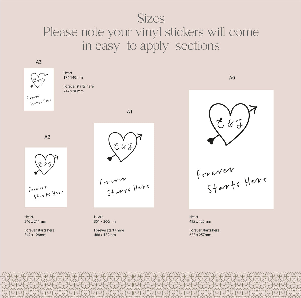 Initial Arrow Heart Wedding Vinyl Lettering for Mirrors and Signs