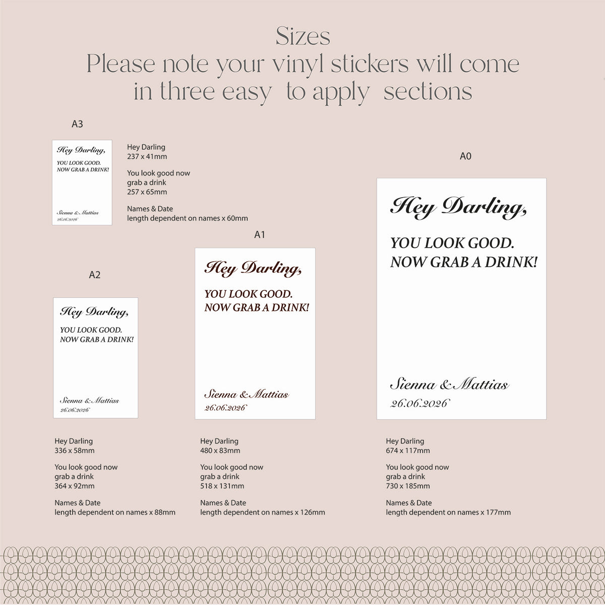 Hey Darling - Personalised Wedding Vinyl Lettering for Mirrors & Signage