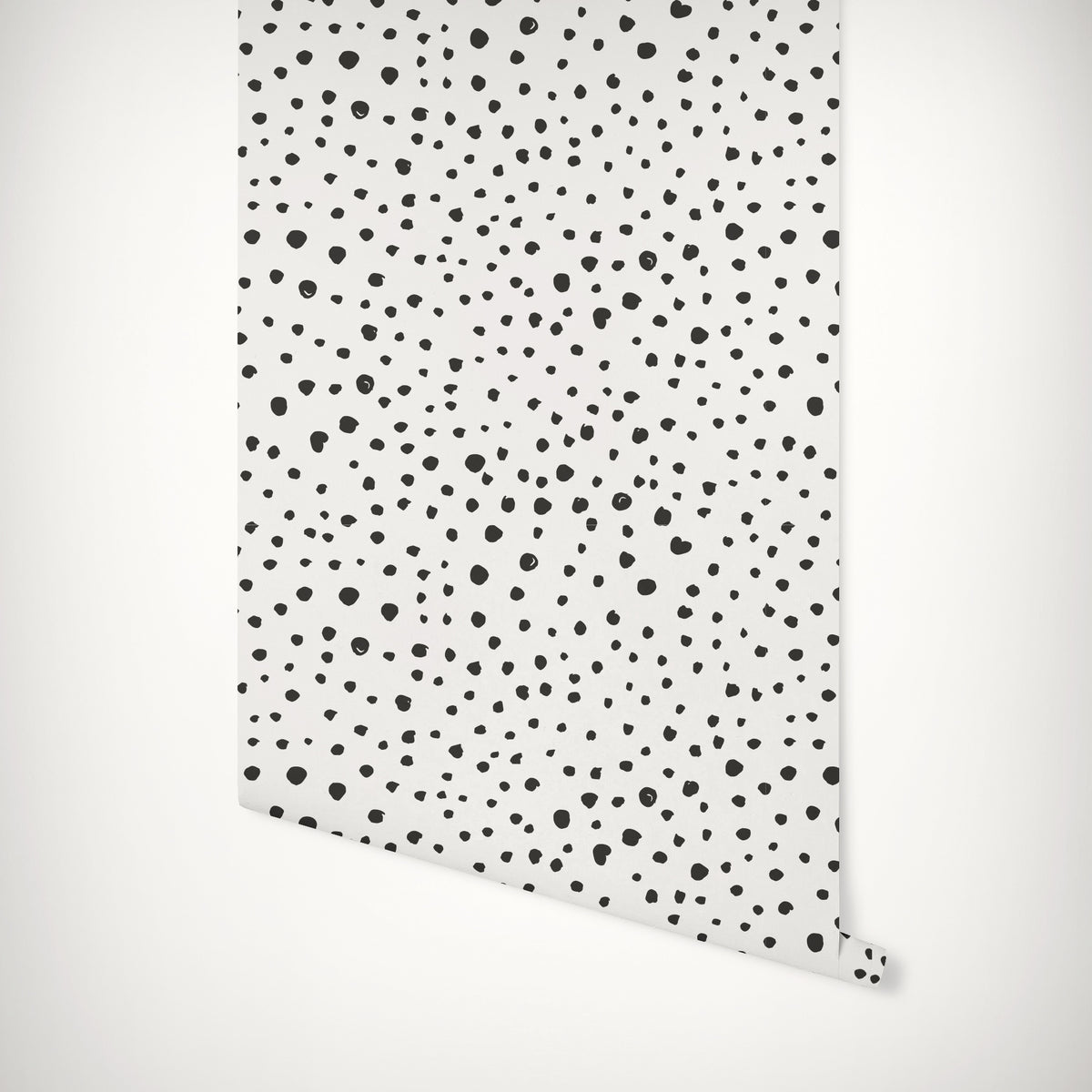 Black Dalmatian Dots Self-Adhesive Wallpaper. A white background wallpaper with black dots that can be used in any room