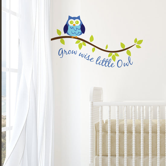 Grow Wise Little Owl Decal Blue Wall Sticker