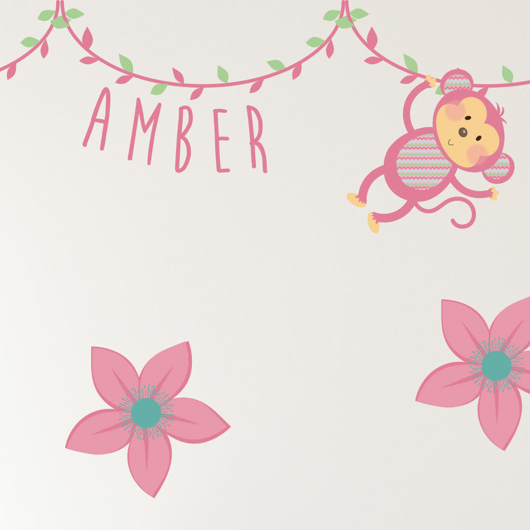 Pink Jungle Animal Wall Stickers