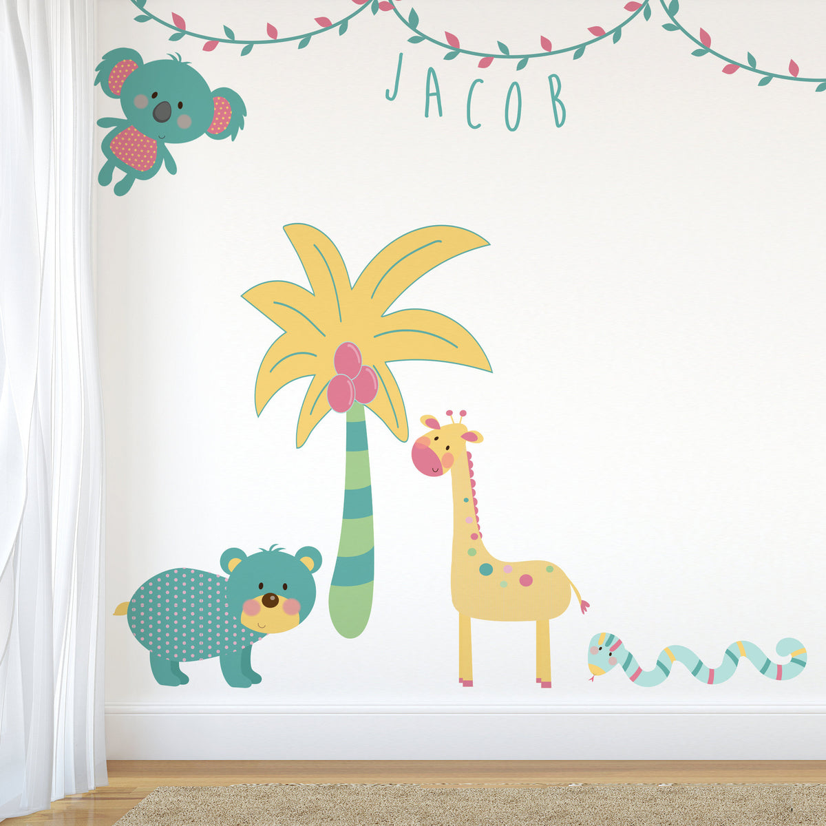 Turquoise Jungle Animal Wall Stickers