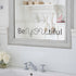 Be.You.tiful Mirror Sticker Quote. Shows a dark grey vinyl sticker on a mirror. Perfect for bathrooms, bedrooms and home decor.