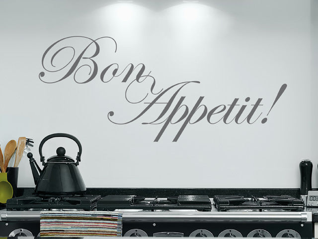 Cursive 'Bon Appetit' wall sticker in a kitchen.