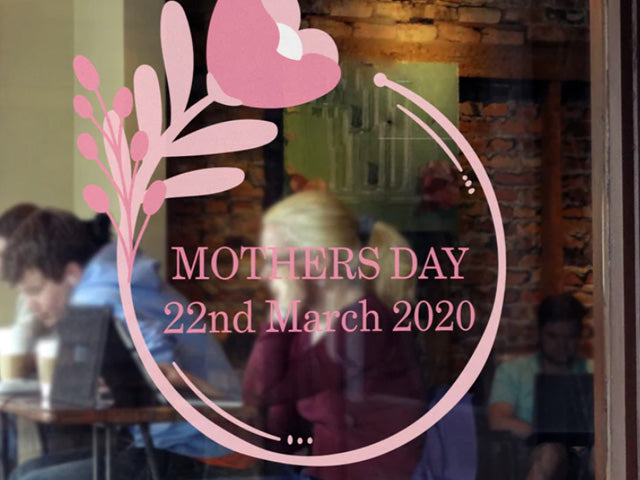 Mother's day window decal in a cafe window