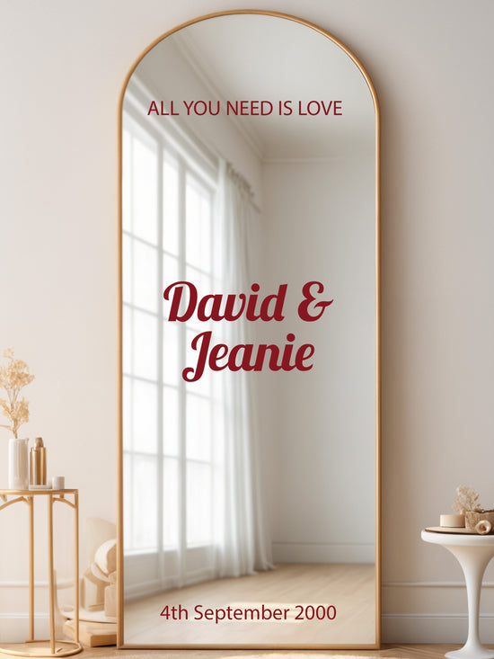 All You Need Is Love Wedding Vinyl Lettering for Mirrors and Signs