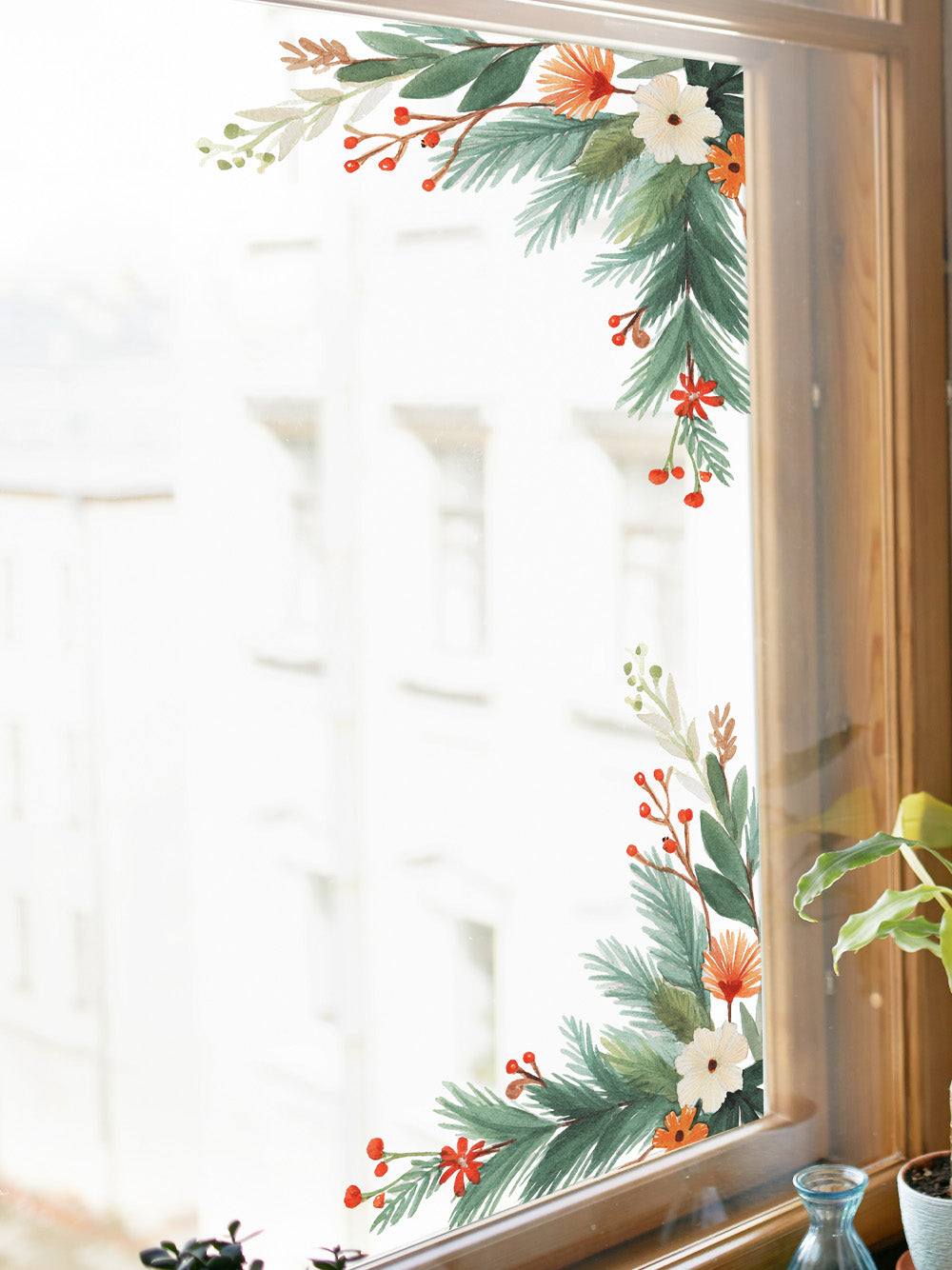 Corner Christmas Floral Window Stickers