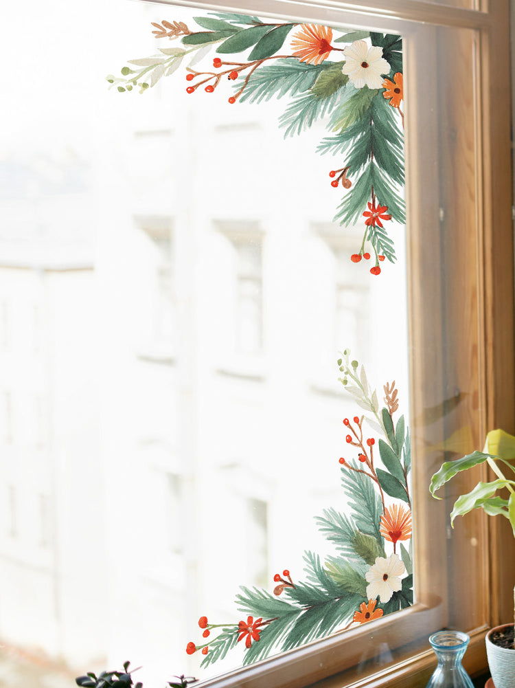 Corner Christmas Floral Window Stickers