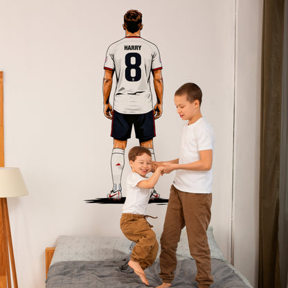 Personalised Football Player Wall Sticker with Custom Name &amp; Number | Boys Football Bedroom Wall Decal