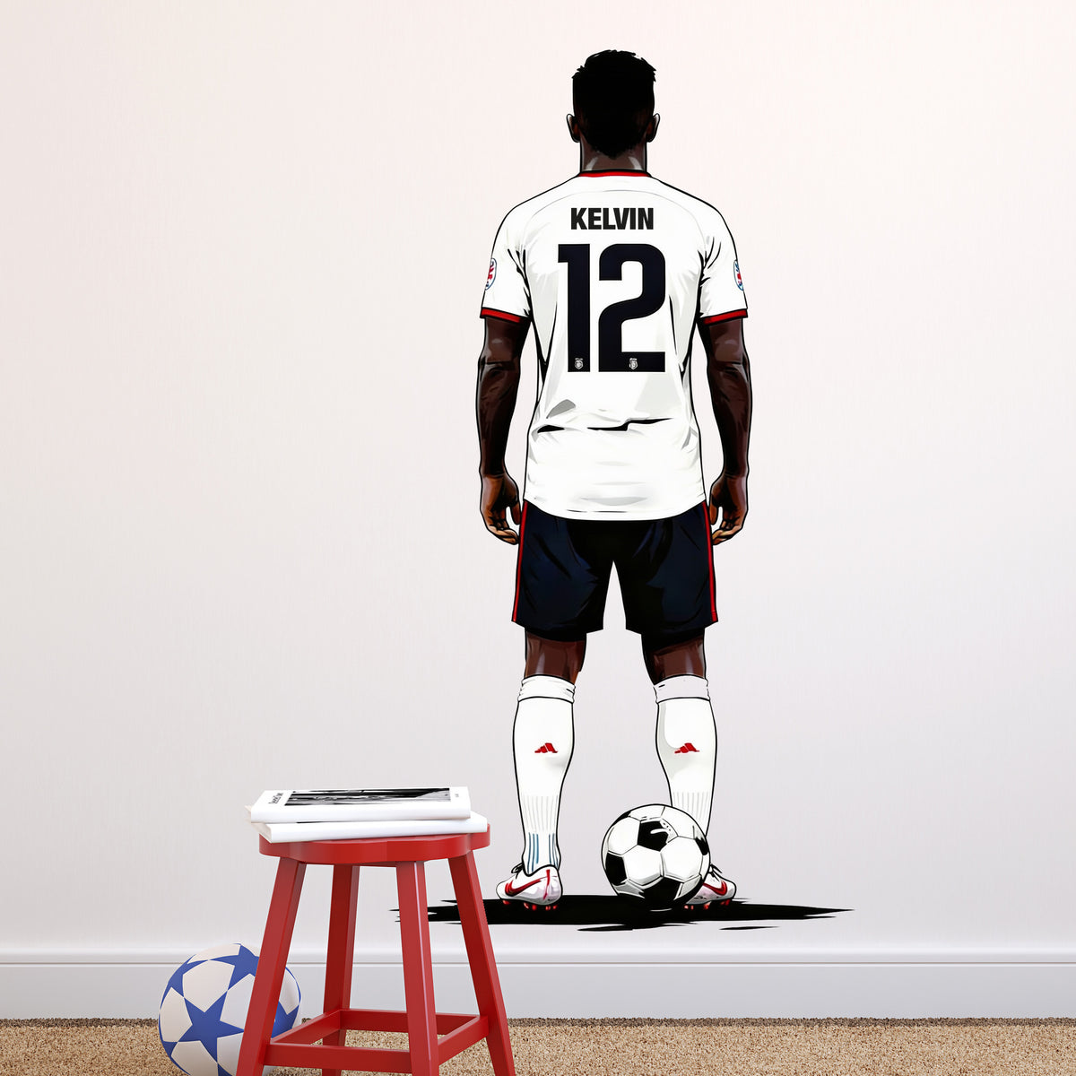 Personalised Football Player Wall Sticker with Custom Name &amp; Number | Boys Football Bedroom Wall Decal