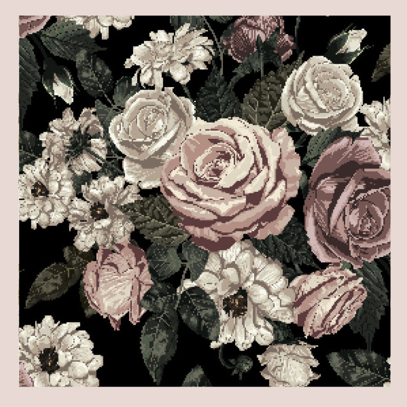 Floral pattern close-up on a light pink background.