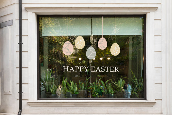 Floral Hanging Eggs Happy Easter Retail Window Sticker