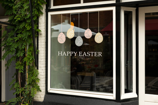 Floral Hanging Eggs Happy Easter Retail Window Sticker