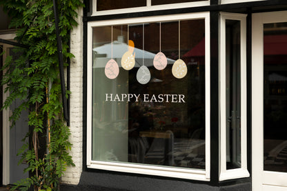 Floral Hanging Eggs Happy Easter Retail Window Sticker