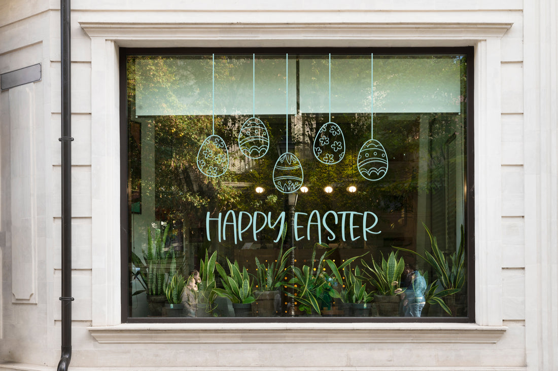 Hand-Drawn Happy Easter Eggs Window Retail Vinyl
