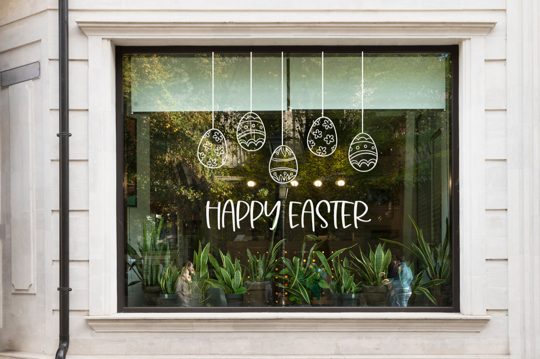 Hand-Drawn Happy Easter Eggs Window Retail Vinyl