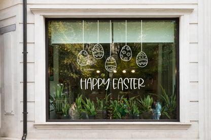 Hand-Drawn Happy Easter Eggs Window Retail Vinyl