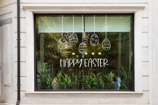 Hand-Drawn Happy Easter Eggs Window Retail Vinyl