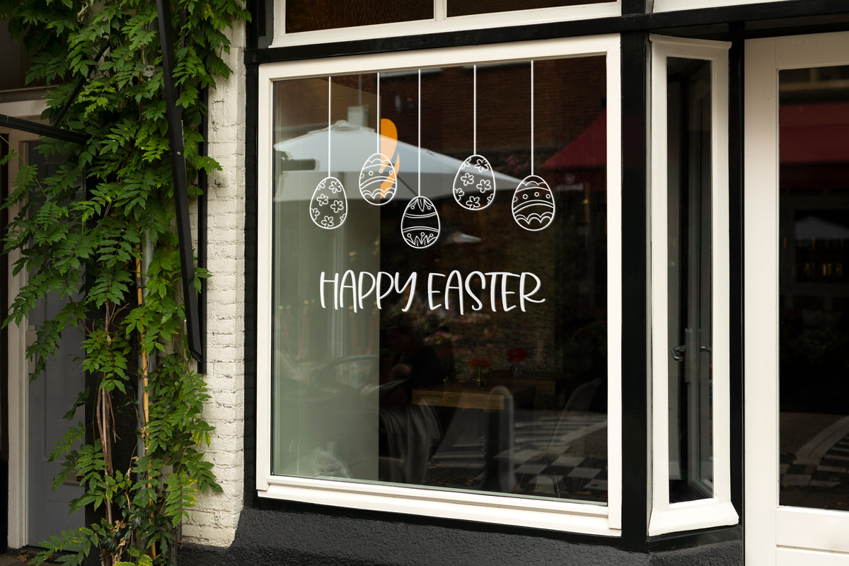 Hand-Drawn Happy Easter Eggs Window Retail Vinyl