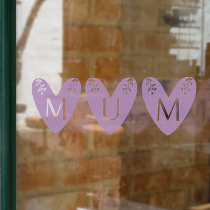 Mum Hearts With Flowers Retail Shop Window Sticker Vinyl