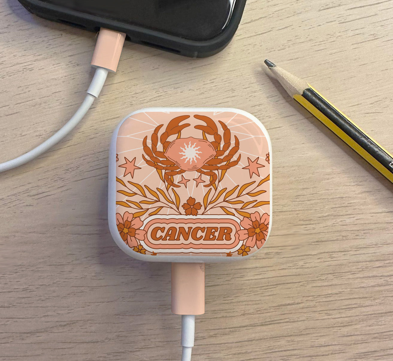 Horoscope Charger & Cable Sticker - Cancer in peach