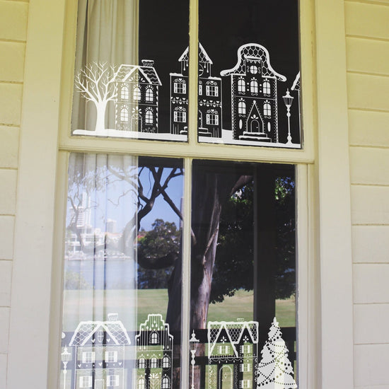 Joanie & Jeanie - Christmas Village Scene Window Stickers