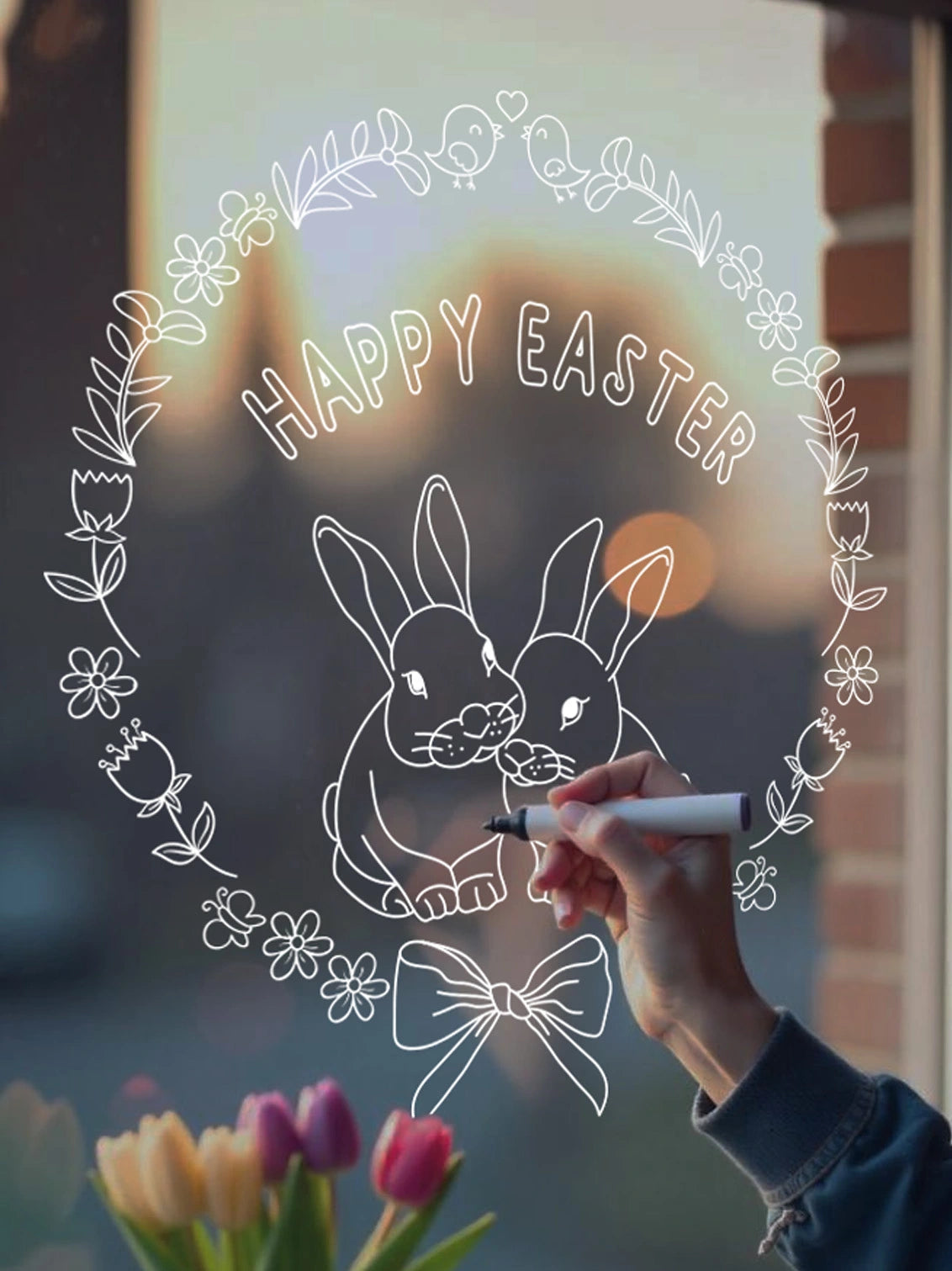 Joanie & Jeanie - Colour-in Easter Wreath Window Sticker not coloured in 