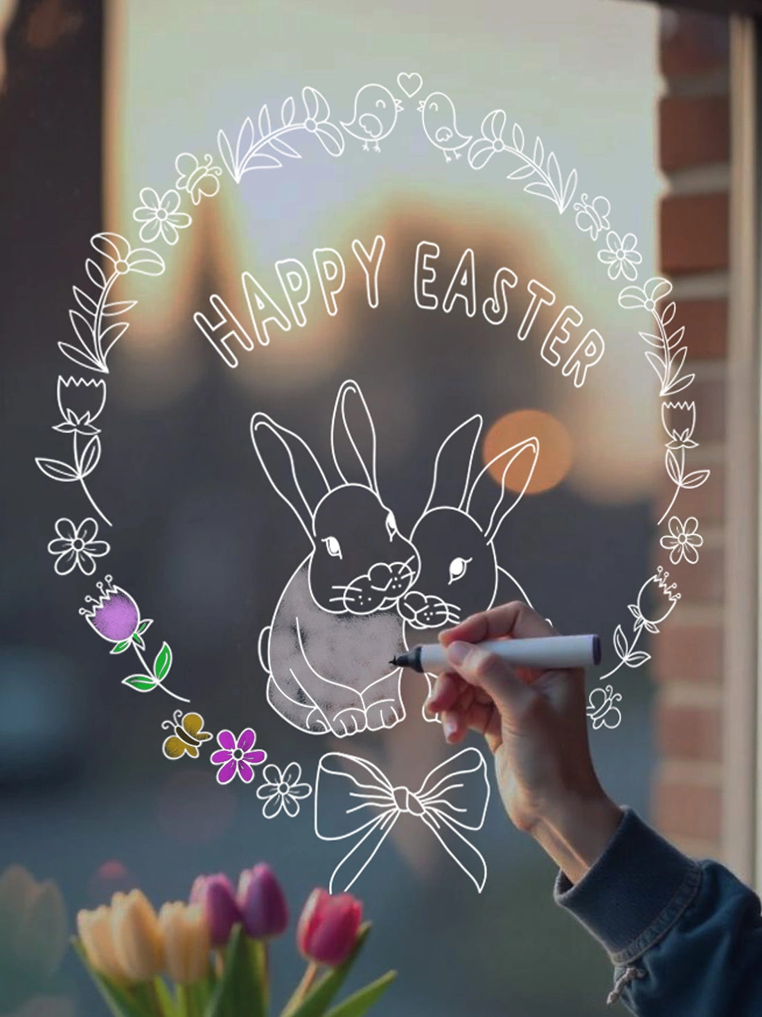 Joanie &amp; Jeanie - Colour-in Easter Wreath Window Stickers