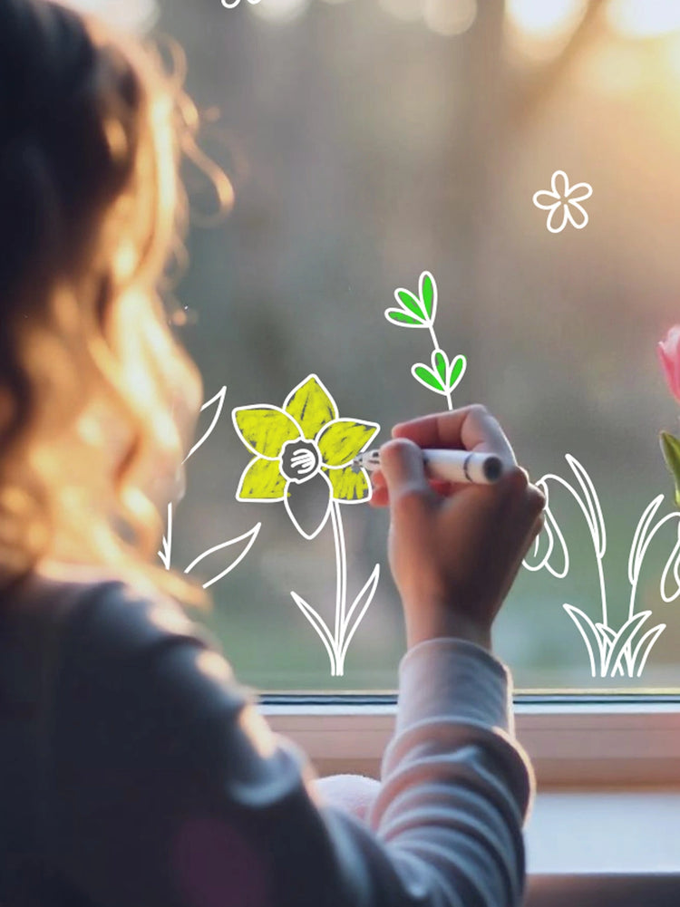 Joanie & Jeanie - Colour-in Spring Flower Window Stickers close up