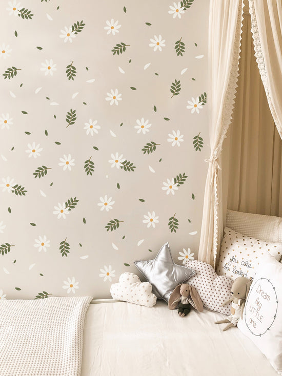 Joanie & Jeanie - Daisy Flower and Leaves Wall Sticker Decal