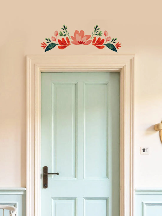 Joanie_Jeanie_-_Decorative_Floral_Wall_Sticker_Decal_-_Elegant_Door_Topper in Red