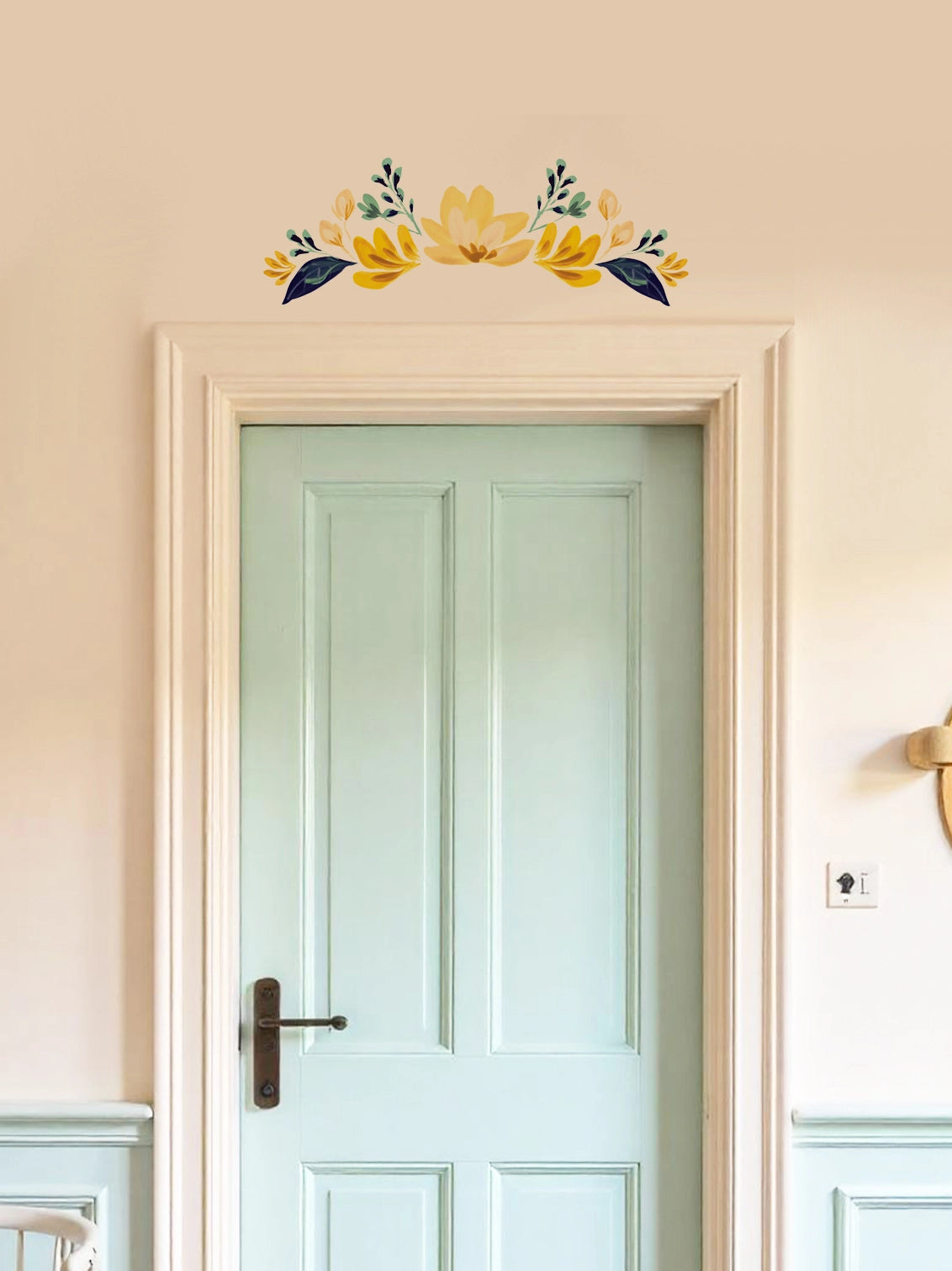 Joanie & Jeanie - Decorative Floral Wall Sticker Decal - Elegant Door Topper in Yellow