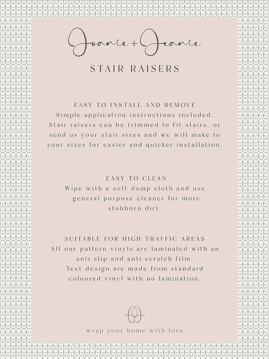 Joanie &amp; Jeanie - Florence Floral Stair Raiser Sticker Information Sheet